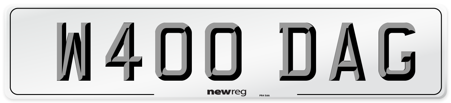 W400 DAG Number Plate from New Reg
